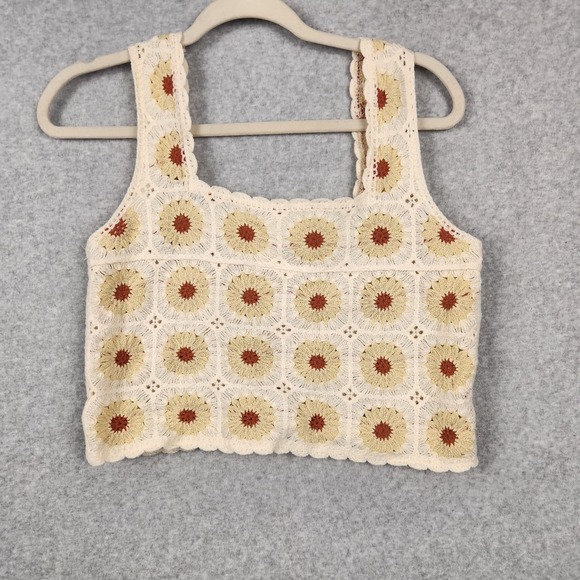 Rebellion Again Tops - Rebellion Again Crochet Crop Top Womens Small Floral Retro Boho Tank Top Shirt‎